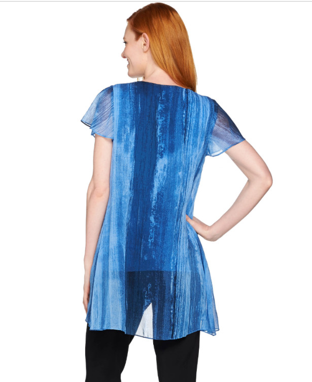 H  By  HALSTON CHIC  CHIFFON  OVERLAY  PRINTED TUNIC  TOP QVC  Sz  8  NEW  $ 79 