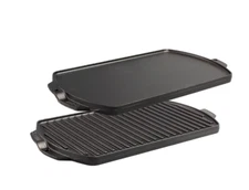 Reversible Cast Iron Grill Griddle Pan Ribbed/Flat Hamburger Stove Top Fry Black