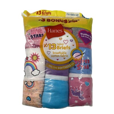 Hanes Tagless Briefs Panties sz 12 Girl's Cotton Underwear 13-Pack Unicorn/Multi