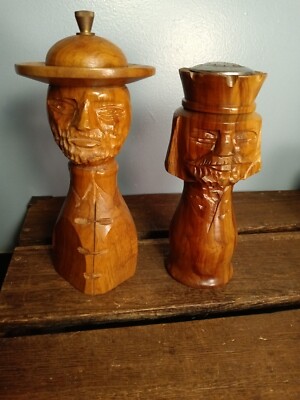 Oliv Art Hand Carved Olive Wood Salt Shaker & Pepper Mill, Folk Art, Spain