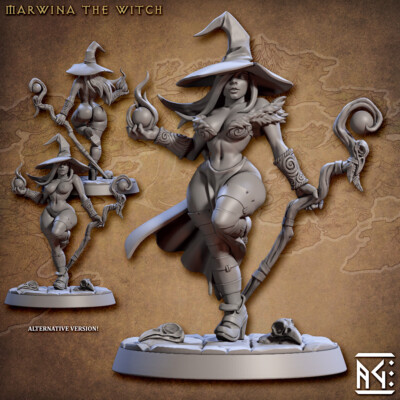 Marwina the Witch Wizard Sorcerer Pinup Miniature | D&D DnD |