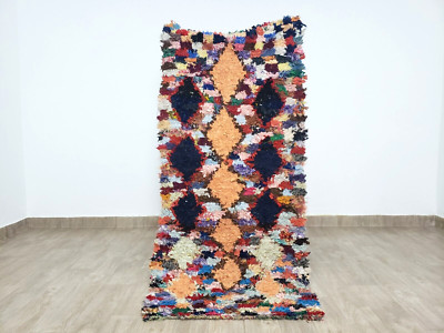 Moroccan Vintage Rug 3x6 Handmade Berber Colorful Geometric Boucherouite Runner