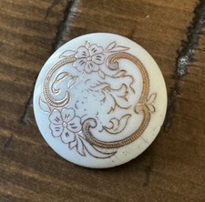 Antique White Glass Victorian Milk Button Rose Gold Flower Design C229