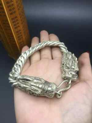 Asian old miao silver hand cast cool statue bracelet jewel gift