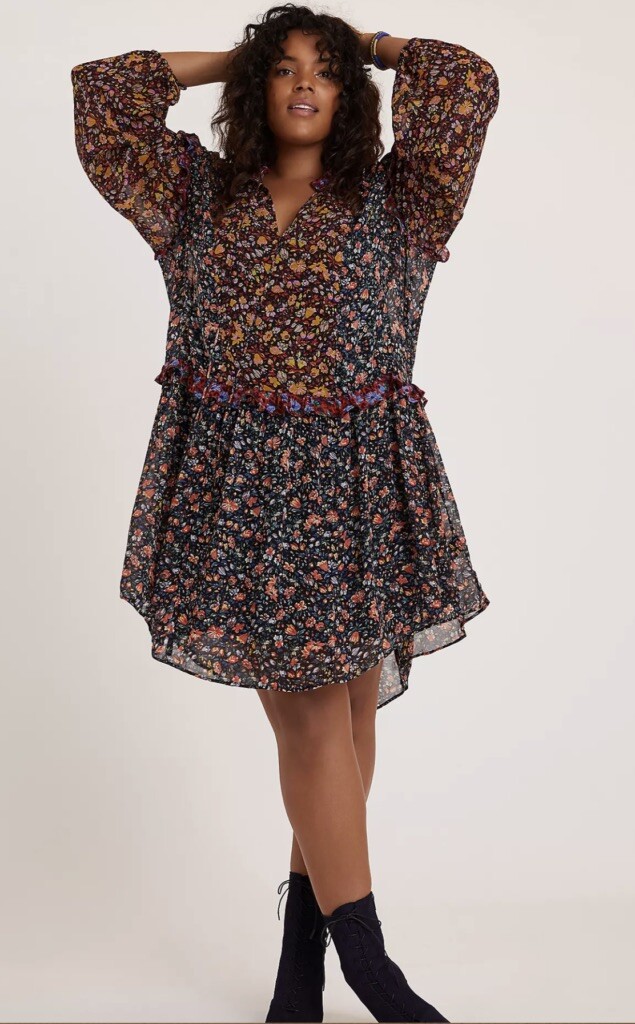 Democracy Women's Cold Shoulder Babydoll Dress - Short Sleeve Spliced Top With All Over Print