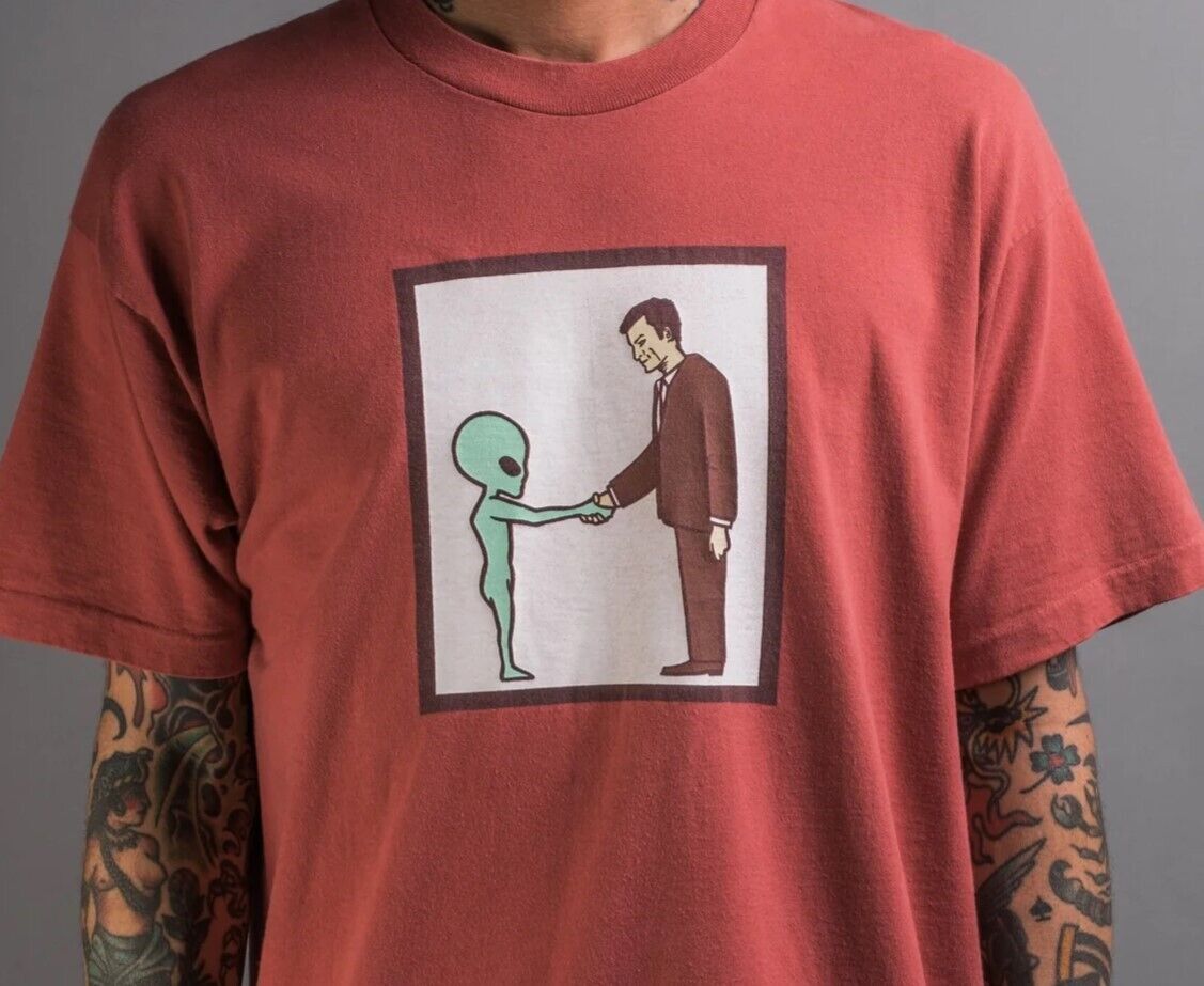 helmet バンドTシャツ 90s エイリアン Rare Vintage 90s 1994 Helmet Alien Handshake Band Tee Shirt