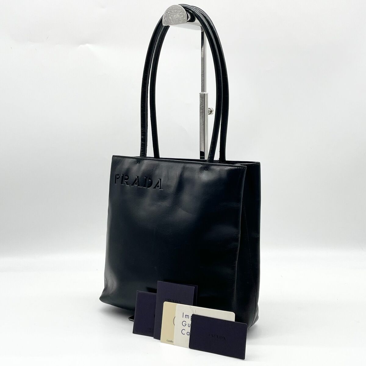 Prada Tote Bag Black Leather Double handle Handbag 104 Y2K Prada Tote Bag Black Leather Double handle Handbag 104 Y2K
