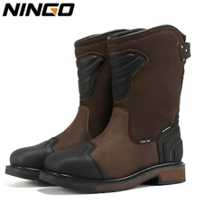 NINGO Men Steel Toe Waterproof Work Boots Square Toe Industrial Motorcycle Boots