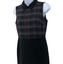 Plaid Bodice Dress Womens Size 2P Preppy Mixed Media Business Career Loft