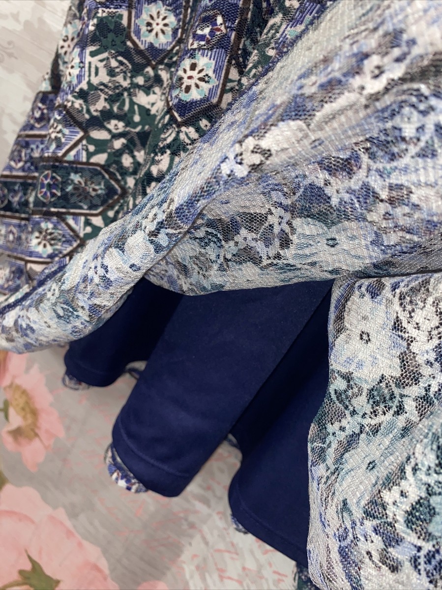 XHILARATION Blue Lace Dress w/Lining~Fit and Flare~Cap Sleeve~Sz M~Floral  Print | eBay