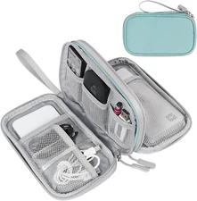 Mint Green Travel Cable Organizer Bag - Waterproof Double Layer Storage Case