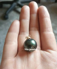 Wholesale Huge AAA 16mm South Sea Black Shell Pearl Pendant 14k Yellow Gold