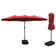 15FT Double-Sided Outdoor Sun Shade Backyard Patio Umbrella Red w/ Crank & Base