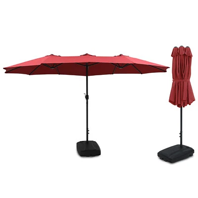 AJP DISTRIBUTORS 15FT Double-Sided Outdoor Sun Shade Backyard Patio Umbrella Red w/ Crank & Base