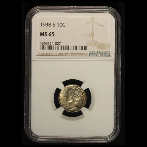 1938-S 10c Mercury Dime NGC MS65 - Free Shipping USA