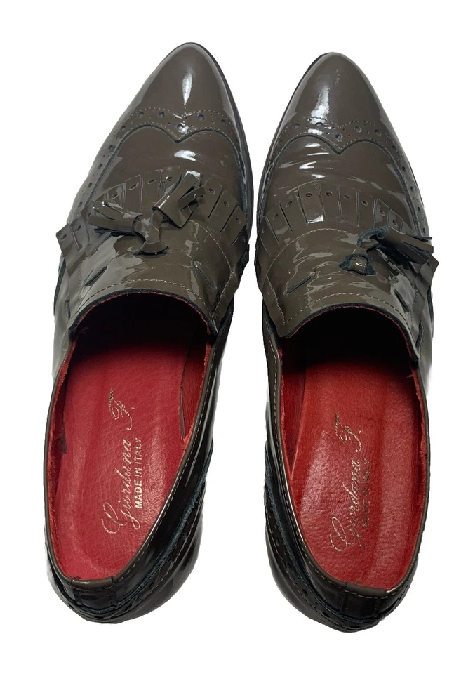 Zapato sin cordones Giordana F talla 41 puntas de ala vanguardista charol topo Italia Foto 2 de 4