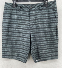 Oakley Shorts Mens Sz 33 Hybrid Board Black Gray Striped Stretch Swim Casual