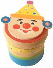 240038 S&uuml;&szlig;e Milchzahndose aus Holz, bunt, Milchz&auml;hne, Zahndose, Clown