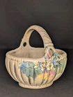 Vintage 1930s Weller Pottery Louella Basket Matte Floral Handled Art Pottery
