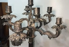Vintage 34” Heavy Brass 9-Light Floor Candelabra Lion Head Baroque Rococo