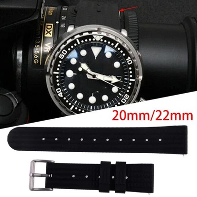 est Bracelet de montre en caoutchouc silicone plongée 20mm/22mm Diver Watch Band - Photo 1/4