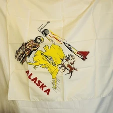 Vtg Cloth Alaska State Map with Points Of Interest Souvenir Collectible