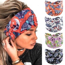 Wide Boho Headbands Floral Stretch Head Wraps - 1 Count Pack of 4 Butterfly
