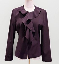 Tahari Arthur S. Levine Women's Purple Ruffle Zip Lined Long Sleeve Blazer 10P