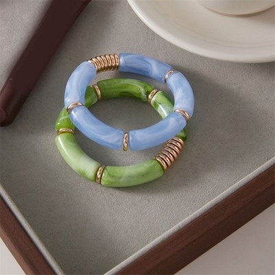 2pcs/set Modern Gradient Resin Bangle Featuring Modern Stainless Steel Elements