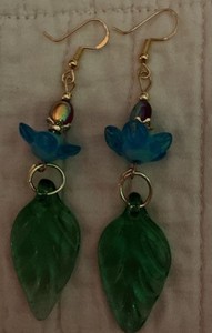 Artist Hypoallergenic Glass Lamp works Flower Leaf Earrings 18kGold 925 S Hooks