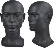 Ba Sha Plastic Male Manneuin Head With Mounting Hole, Matte Black OPEN BOX
