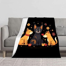 Durable Soft  Warm Flannel Blanket - Whimsical Dog  Flower Design Cozy