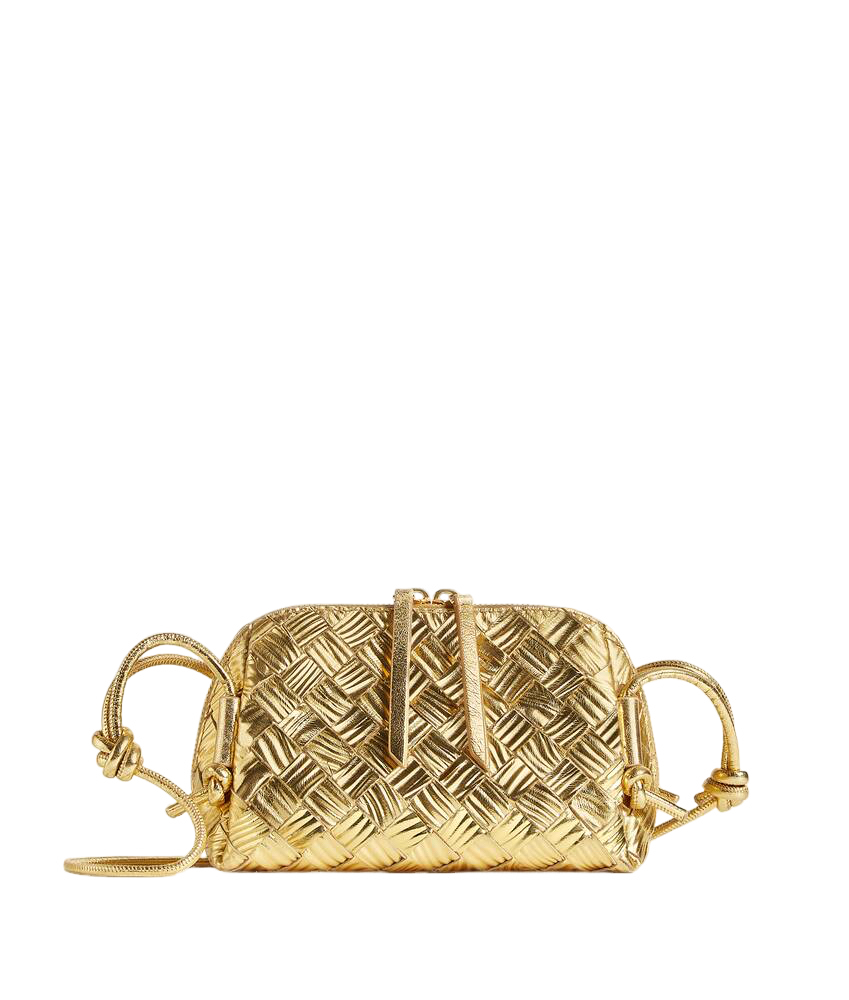 BOTTEGA VENETA Concert $2800 Gold Intrecciato Leather Pouch New & Authentic