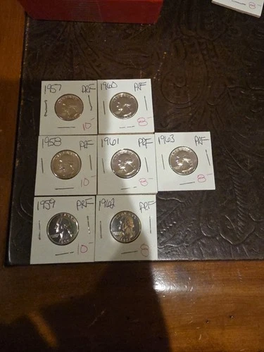 1957 58 59 60 61 62 63 PROOF WASHINGTON QUARTER Silver 7 Coins bs2126