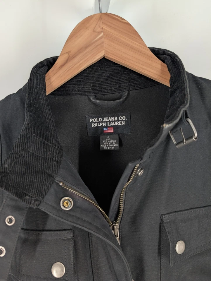 Chaqueta Polo Ralph Lauren Café Racer De Colección Y2K Cera Algodón Cinturón Negra Grande RRL  Foto 4 de 4