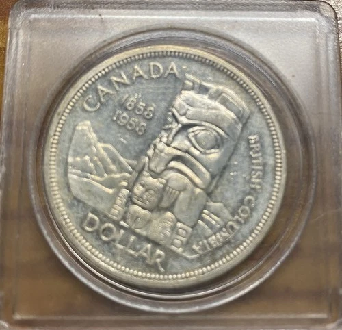 1958 Canadian Silver Dollar Coin 80% $1 - Death Totem - Original Patina