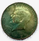 40% Silver,  1967 Kennedy Half Dollar with Greenish Tone.