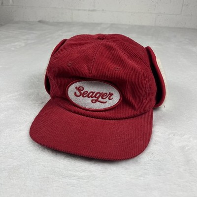 Seager Grit Company Trapper Hat Mens RedCorduroy Sherpa Lined Ear Flapjack Cap