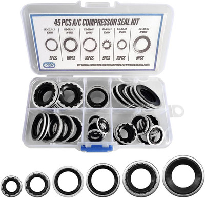 45pc Car AC O-Ring Kit Compressor Gasket Rubber Seal Bonded Washer Repair Tool