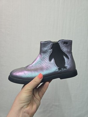 Camper Duet Kids Iridescent Leather Side Zip Ankle Boots EUR 33 US 1.5 Penguin 