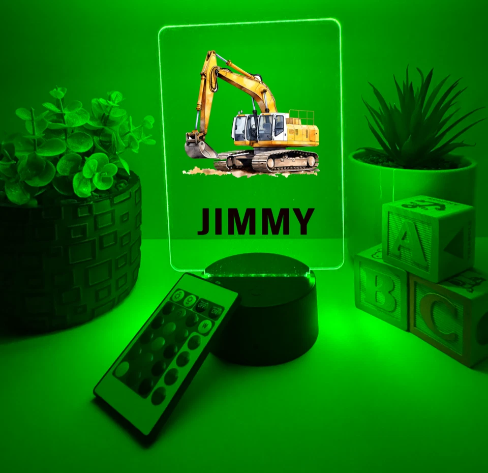 UV Printed Excavator Light Up, Personalized FREE, LED Lamp, Kid Friendly - Image 2 of 4