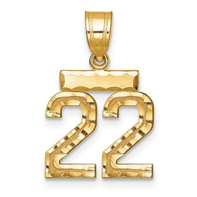 14k Gelbgold kleiner gebürsteter Diamantschliff Zahl 22 Charm Anhänger