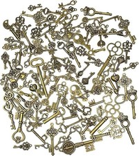 125 PCS Vintage Skeleton Key Set Charms, Mixed Antique Style Bronze Brass for P