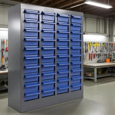 40 Drawers 25" H x 21" D x 9" W Bolt and Nut Organizer,Alloy Steel Blue Parts Ca