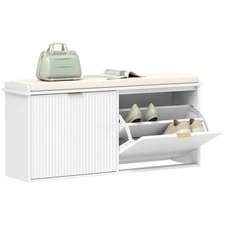 HOMCOM Shoe Bench with Padded Seat and Flip-Drawer for 10 Pairs, White