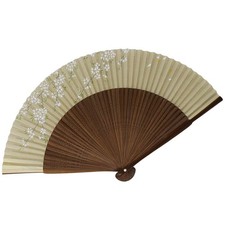 Japanese-made folding fan, medium-sized carved Karaki wood with a large, short b