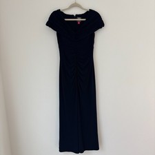 Vince Camuto Dress Womens 2 Blue Portrait Collar Ruched Front Slit Gown Cocktail