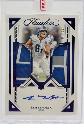 2023 Panini Flawless #DPA-SLA Sam LaPorta Rookie Dual Patch Auto Sapphire /10 RC