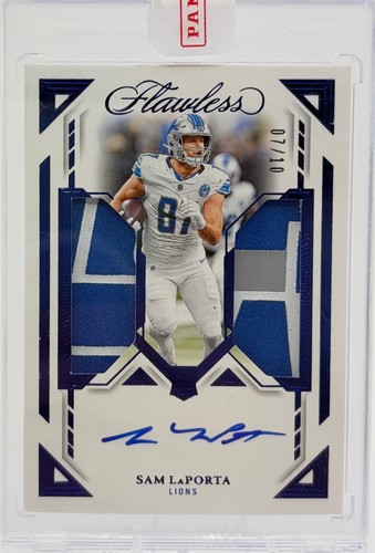 2023 Panini Flawless #DPA-SLA Sam LaPorta Rookie Dual Patch Auto Sapphire /10 RC