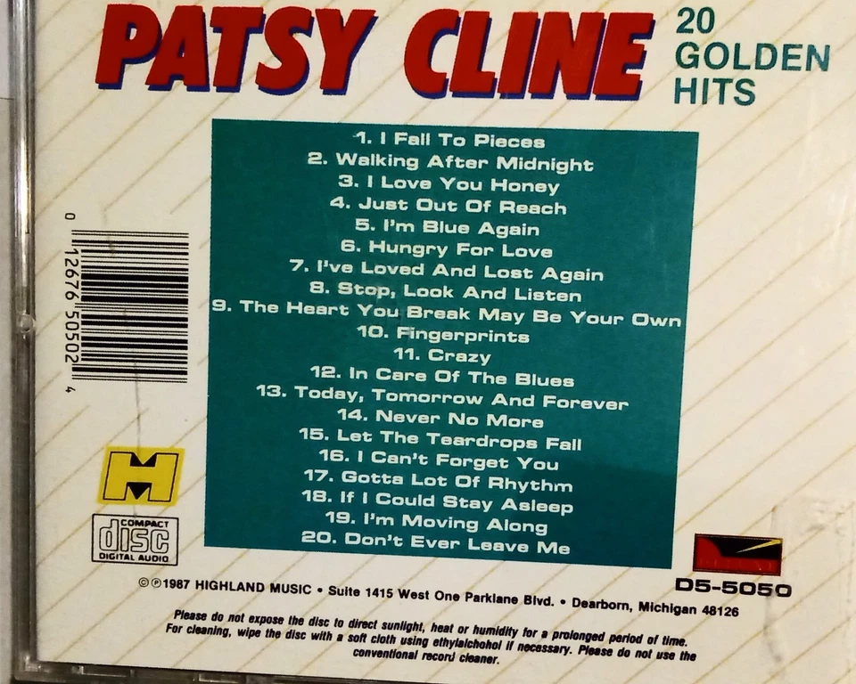 PATSY CLINE - 20 Golden Hits - CD 1987 Highland Music, VERY GOOD  - Image 3 of 3